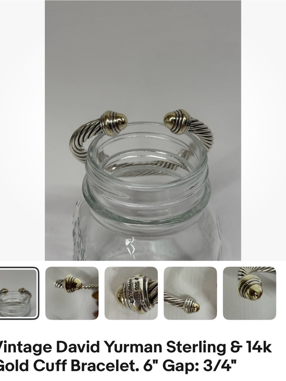 David Yurman Two-Tone Sterling Cable Cuff Bracelet in Silver and Gold